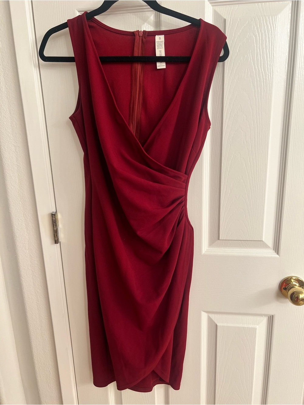 Sleeveless Draped Wrap Midi Dress - Burgundy